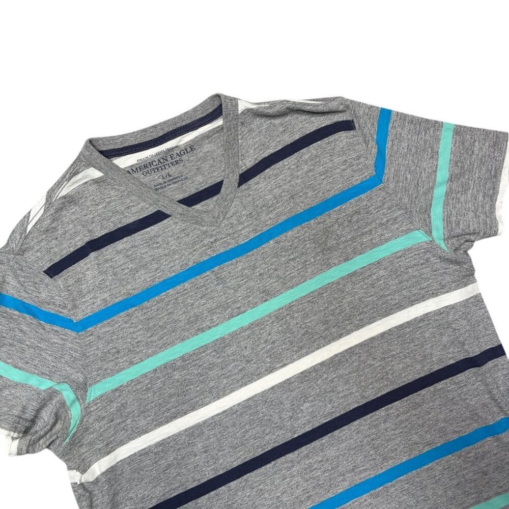 American Eagle V-Neck Cotton Tee Striped Mens Size Large